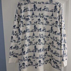 Lands End Womens Plus Size Sweatshirt 3XL Blue & White Forest Wildlife Print